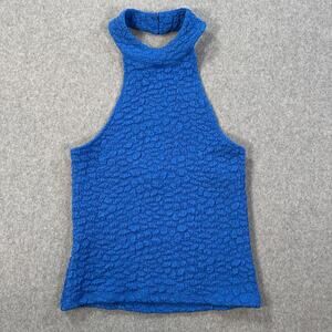 Maeve Anthropologie Textured High Neck Halter Tank Top Women's Medium Blue New